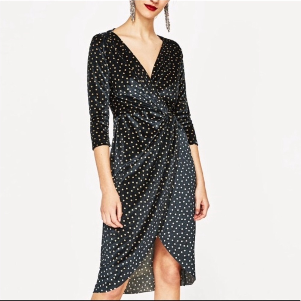 Zara Basics velvet polka dot dress